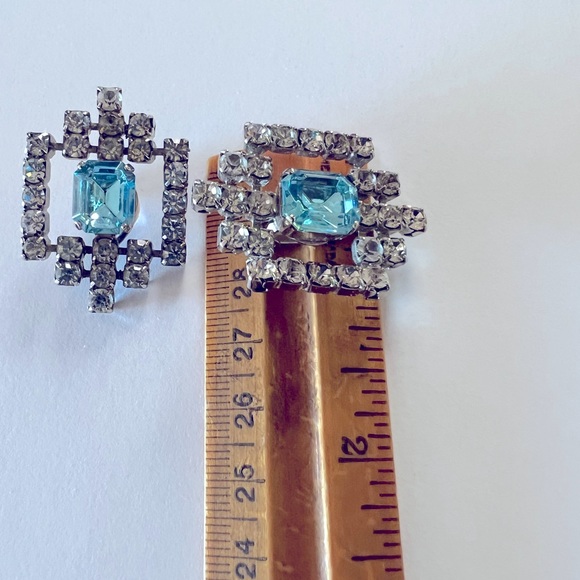 Vintage Art Deco Chic Large Statement Clip On Rhinestone Earrings/ Shoe Clips - Picture 5 of 10